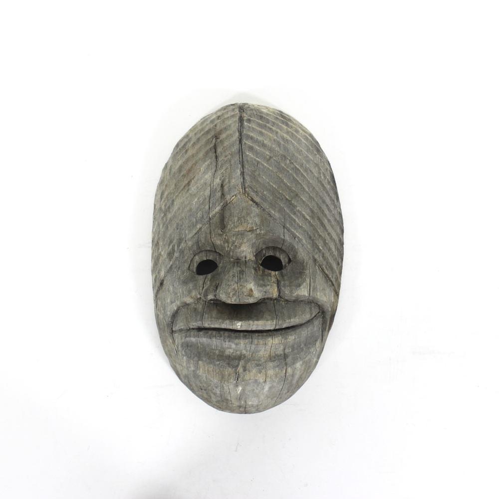 Vintage Weathered Carved Wood Face Mask Rustic Primitive